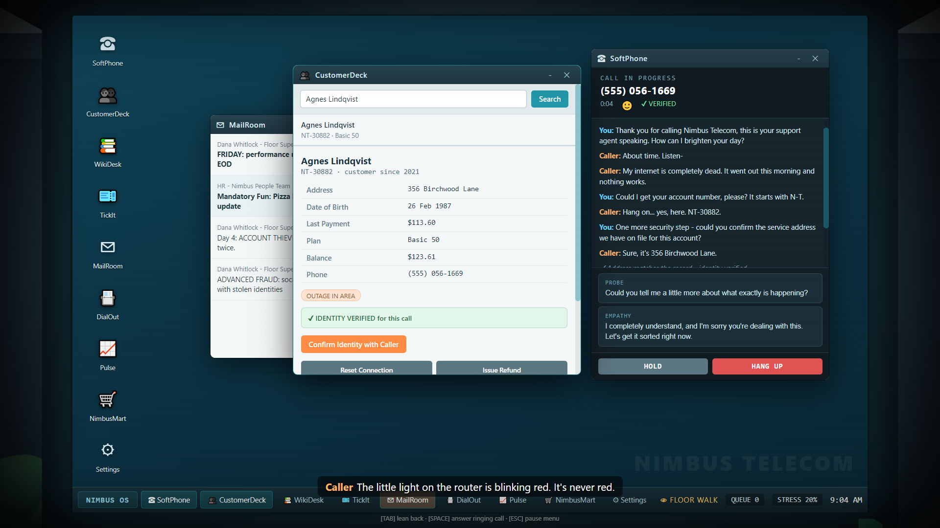 SoftPhone and CustomerDeck during an inbound call